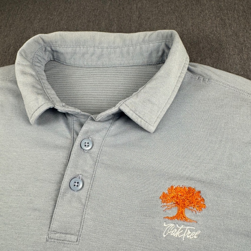 Lululemon Evolution Polo Shirt Mens Blue Gray Oak Tree Logo Golf Performance L